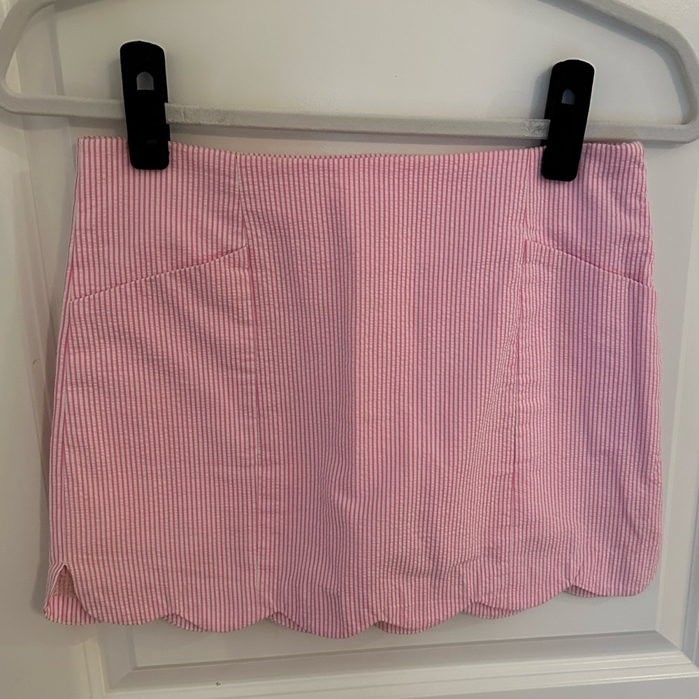 Lilly Pulitzer light pink seersucker scallop hem mini skirt size 00